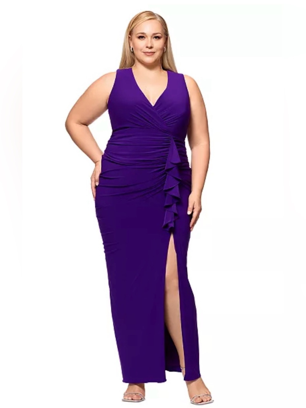 NWT Betsy & Adam Sleeveless V-Neck Ruffled Evening Dress Sz 14 W